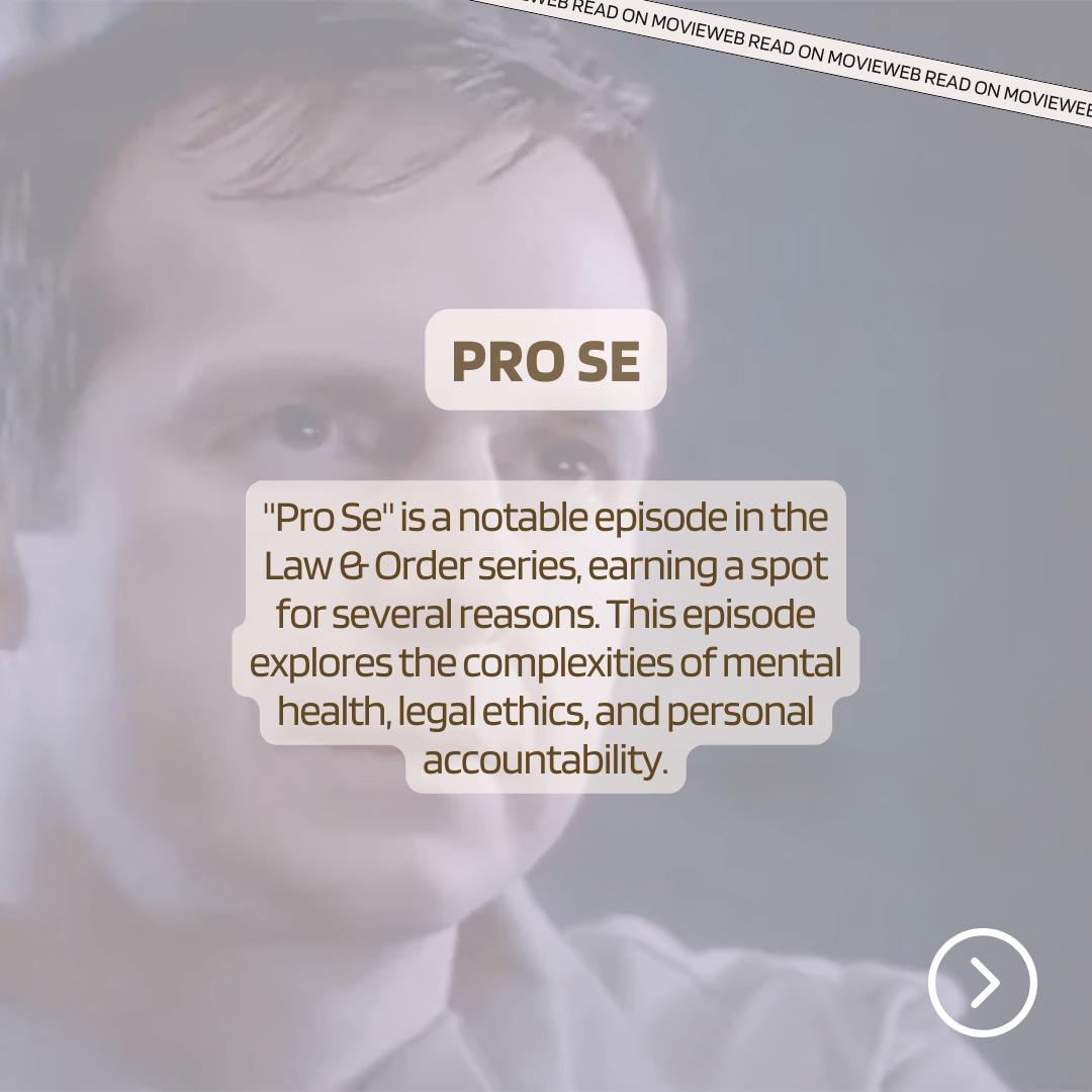 Blurred image of a man with text overlay about "Pro Se," a notable episode of the Law & Order series, discussing themes of mental health, legal ethics, and accountability. "PRO SE" is prominently highlighted.